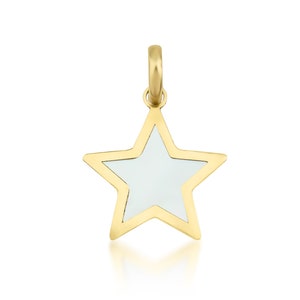14K Solid Yellow Gold Star Necklace, Mother of Pearl Star Necklace, Minimalist Star Necklace, Star Pendant, Pearl Necklace,Dainty Star Charm