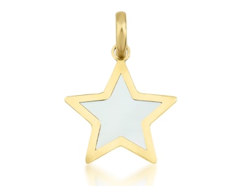 14K Solid Yellow Gold Star Necklace, Mother of Pearl Star Necklace, Minimalist Star Necklace, Star Pendant, Pearl Necklace,Dainty Star Charm