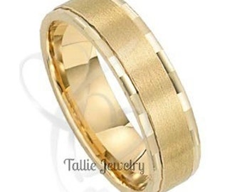 Mens Yellow Gold Wedding Bands, 6mm 10K 14K 18K Solid Gold Mens Wedding Ring,  Satin Finish Mens Wedding Band