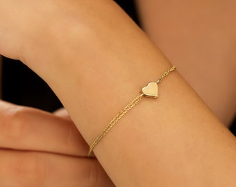 14K Yellow Gold Heart Bracelet, Minimalist Heart Bracelet, Floating Heart Bracelet, Love Bracelet, Gifts for Her, Valentine Days Gift
