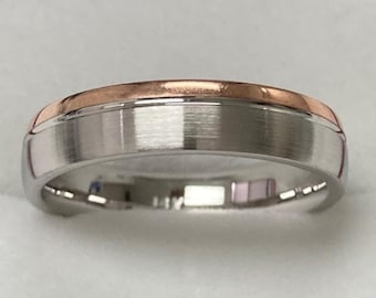 Two Tone Gold Wedding Bands, 5mm 10K 14K 18K Solid White and Rose Gold Mens and Womens Wedding Rings