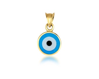 Evil Eye Necklace, 14K Solid Yellow Gold Evil Eye Necklace, Round Evil Eye Necklace, Evil Eye Pendant, Kabbalah, Good Luck Charm