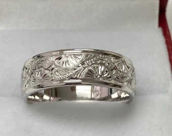 Hand Engraved Platinum Mens Wedding Bands,  Hand Engraved Platinum Mens Wedding Rings,  Platinum Mens Wedding Band, Rings for Men