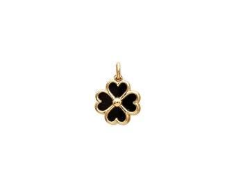 Onyx Clover Necklace, 14K Yellow Gold Onyx Four Leaf Clover Necklace, Onyx Clover Charm,  Onyx Four Leaf Clover Pendant, Good Luck Necklace