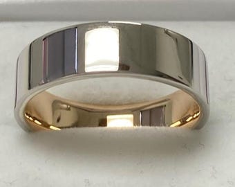 Two Tone Gold Wedding Bands, 7mm 10K 14K 18K Solid White and Yellow Gold  Mens Wedding Rings, Flat Shiny Finish Mens Wedding Band