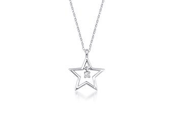 14K Solid White Gold Diamond Star Necklace ,Small Diamond Star Necklace ,Minimalist Star Pendant, Diamond Necklace, Gold Necklace