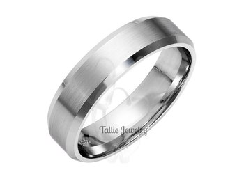 5mm 10K 14K 18K Solid White Gold Mens and Womens Wedding Rings, Satin Finish Beveled Edge Mens Wedding Bands, Comfort Fit