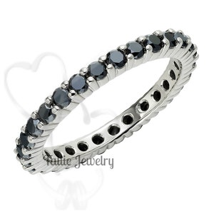 14K White Gold Black Diamond Eternity Wedding Band, Diamond Eternity Ring, Womens Diamond Wedding Band , Diamond Wedding Rings
