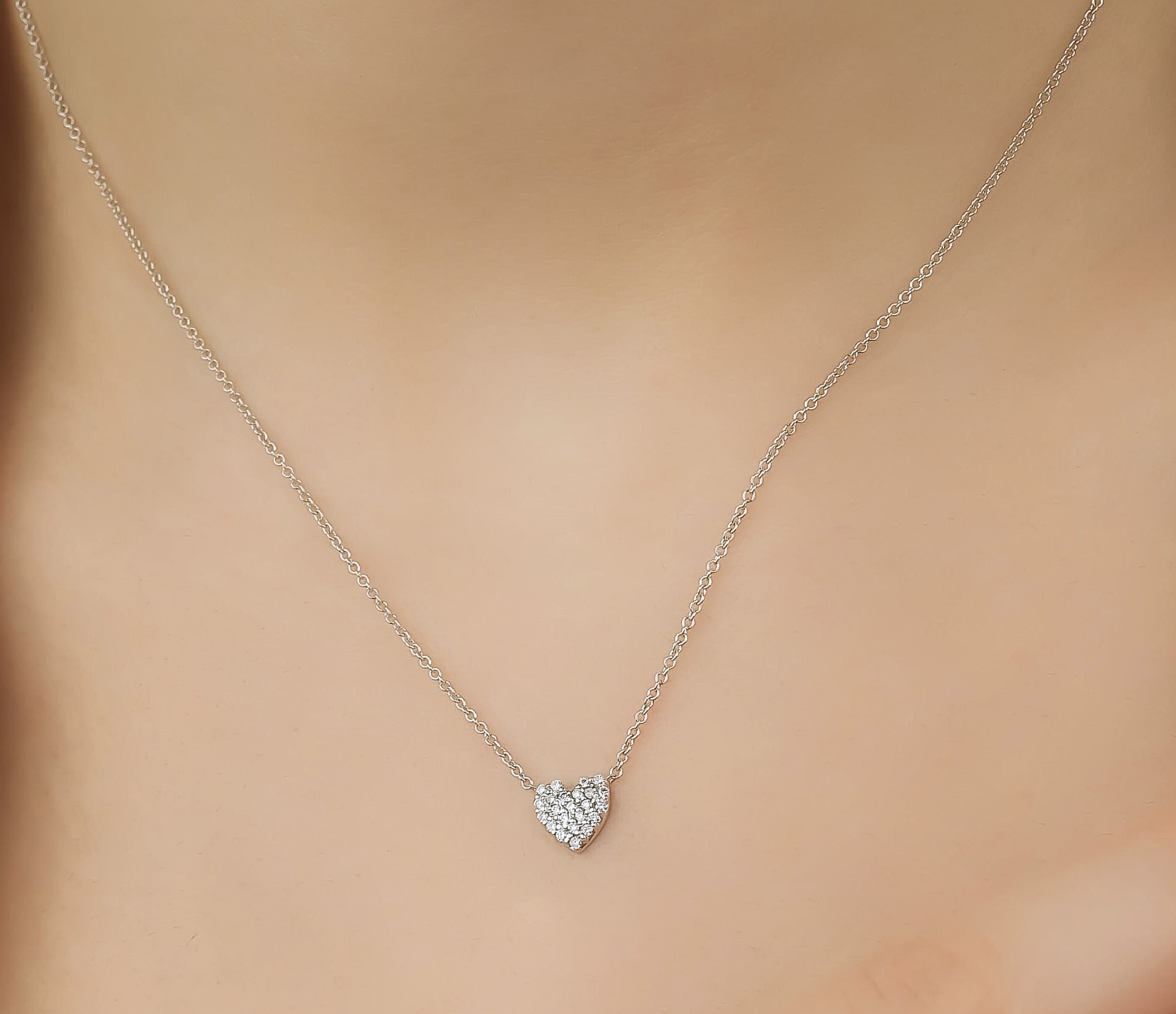 HIWNESS 14K Solid Rose Gold/ Simple Minimalist Rose Gold Necklace/ Dainty  Heart