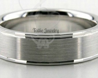 White Gold Mens Wedding Bands, 6mm 10K 14K 18K Solid White Gold Wedding Bands, Satin Finish Mens Wedding Rings