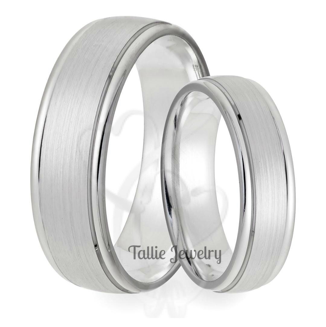 His /& Hers Wedding Bands 6mm 10K 14K 18K Solid White Gold Mens Wedding Rings Matching Wedding Rings White Gold Mens Wedding Bands