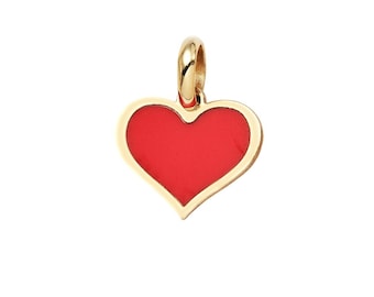 14K Solid Yellow Gold Heart Necklace, Red Coral Heart Necklace, Minimalist Heart Necklace,  Red Coral Heart Pendant, Heart Charm