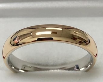 Two Tone Gold Wedding Bands, 5mm 10K 14K 18K Solid White and Yellow Gold Shiny Finish Mens and Womens Wedding Rings