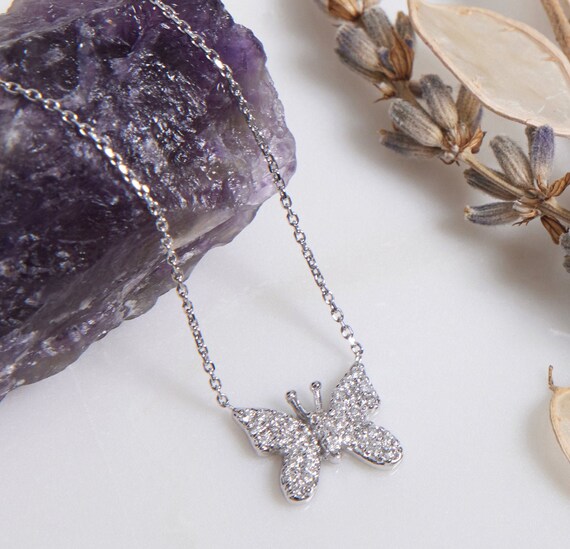Diamond Butterfly Necklace 14K Solid 