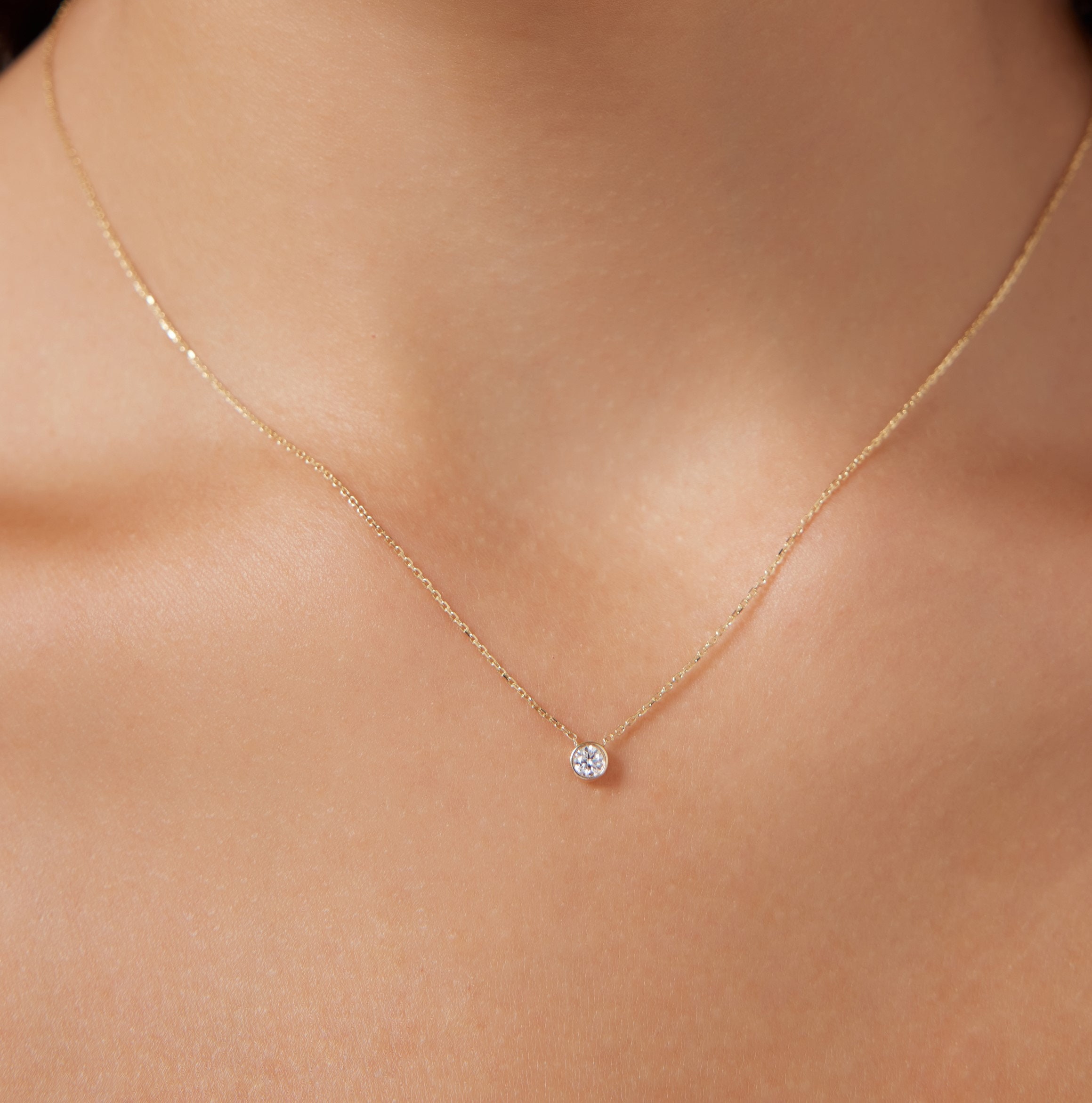 Buy Diamond Solitaire Bezel Necklace 1CT / 14k Gold Diamond Necklace / Dainty  Diamond Necklace/ Floating Diamond / Delicate Diamond Necklace Online in  India - Etsy