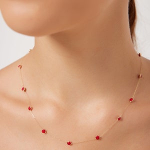Ruby Necklace / 14K Solid Yellow Gold Ruby Station Necklace/ Beaded ...