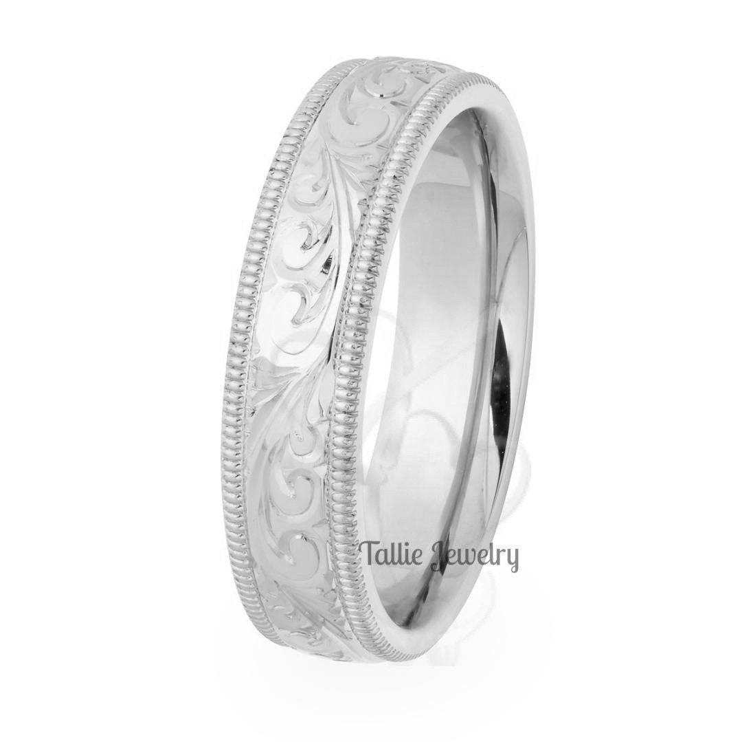 Engraved white shop gold wedding bands