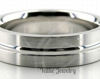 White Gold Mens Wedding Bands, Satin Finish Mens Wedding Rings, 6mm 10K 14K 18K Solid White Gold Wedding Bands, Rings for Men