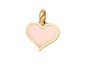 14K Solid Yellow Gold Minimalist Heart Necklace, Pink Heart Pendant or Necklace, Valentines Days Gifts, Love Necklace