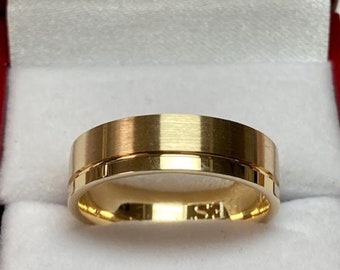 Mens Yellow Gold Wedding Band, Satin Finish Mens Wedding Ring, 6mm 10K 14K 18K Solid Yellow Gold Wedding Band