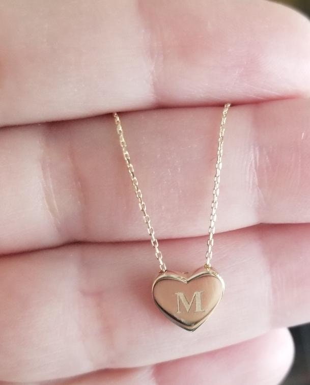 14K Yellow Gold Heart Necklace, Minimalist Heart Necklace