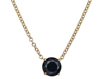 14K Solid Yellow Gold Onyx Solitaire Necklace, 5mm Round Onyx Necklace, December Birthstone, Gemstone Necklace, Solitaire Necklace