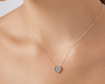 14K White Gold Heart Necklace. Minimalist Heart Necklace