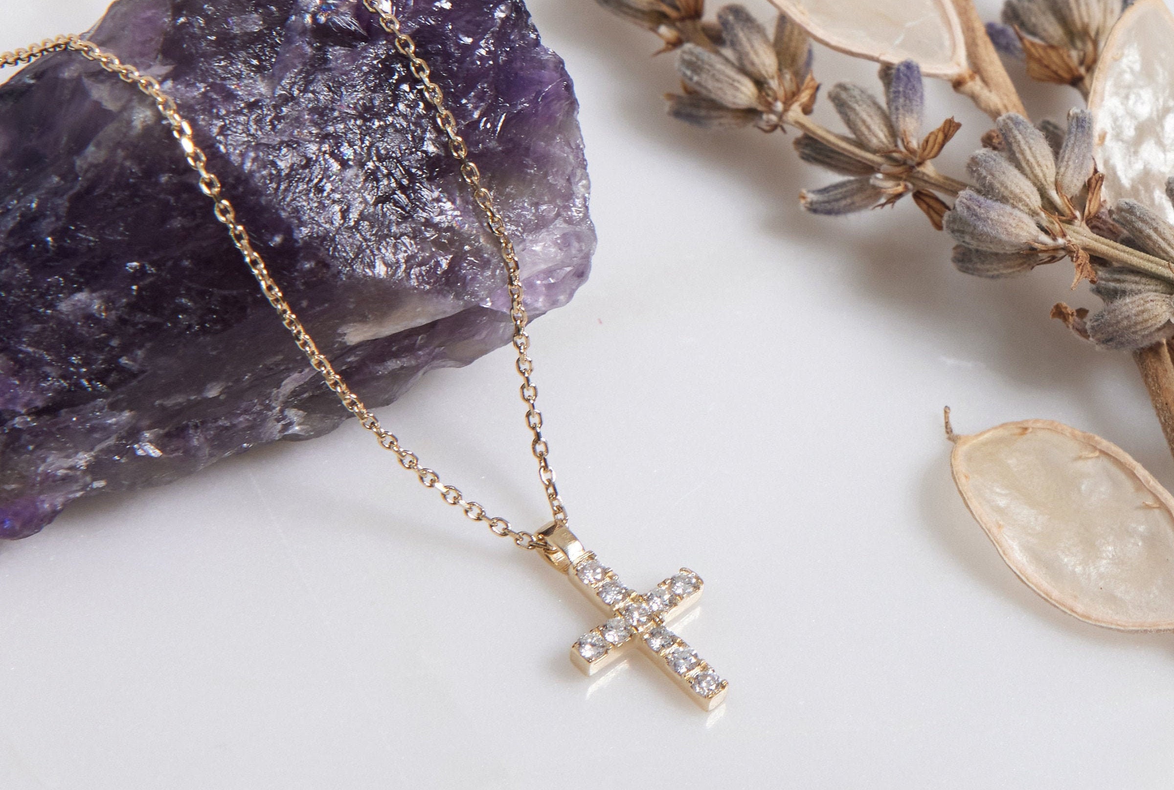 14k Gold Natural Diamond Handmade Tiny Cross Charms Pendant Jewelry,  Diamond Gold Cross Charms, Gold Cross Charms – Thesellerworld