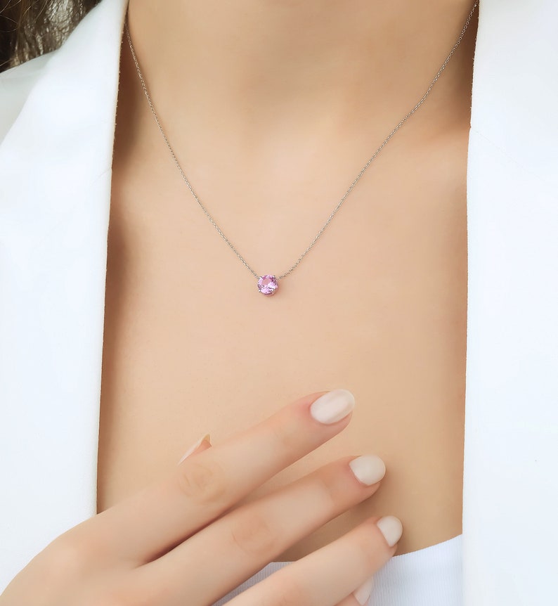 14K Solid White Gold Pink Sapphire 