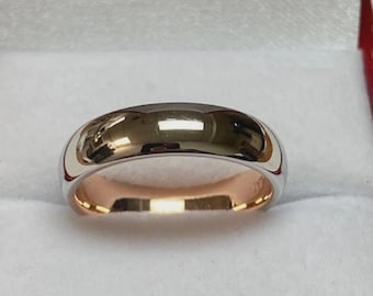 5mm 10K 14K 18K Solid White and Rose Gold Wedding Rings, Two Tone Gold Wedding Bands
