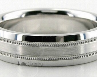 Mens Platinum Wedding Bands,  Platinum Mens Wedding Rings, 6mm Satin Finish Milgrain Platinum Wedding Bands, Rings for Men, Platinum Rings