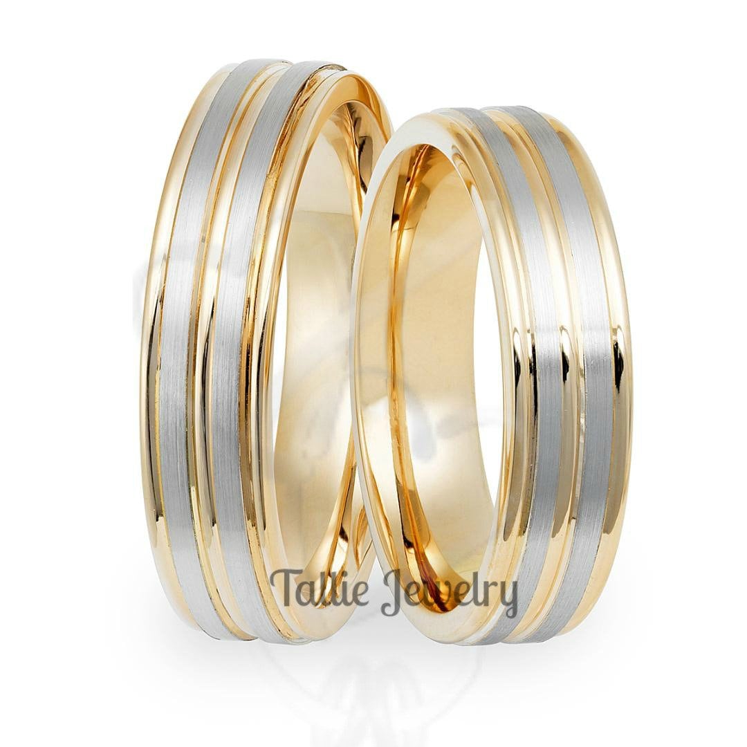 Matching Wedding Bands FT353 Two Tone Gold with Diamond