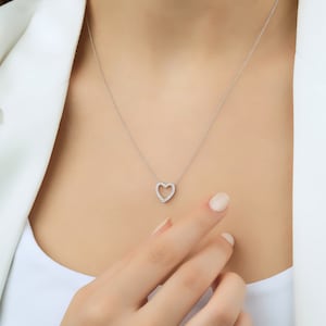Diamond Heart Necklace, 14K Gold Diamond Heart Necklace, Open Heart Necklace in 14K Gold , Dainty Heart Necklace ,Small Heart Pendant