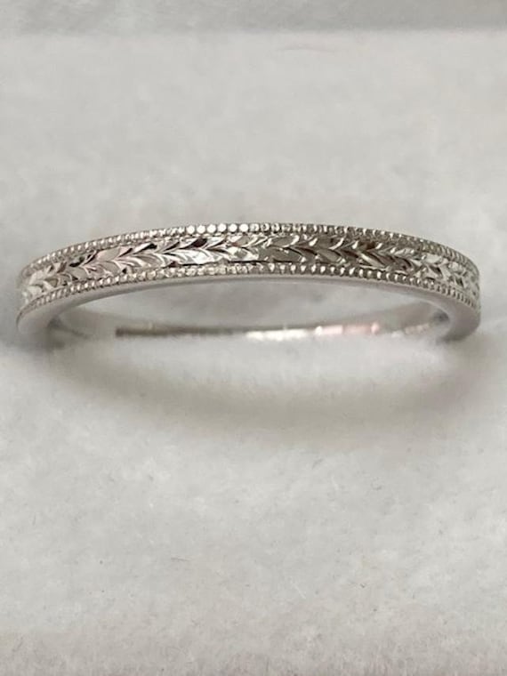 14K SOLID WHITE GOLD MENS WOMENS RINGS HAND ENGRAVED WEDDING BANDS 