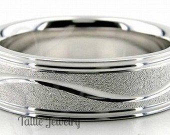 Mens Platinum Wedding Bands,   6mm Stone Finish Platinum Mens Weeding Rings