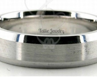 Platinum Mens Wedding Bands, Platinum Mens Wedding Rings , 6mm Satin Finish Beveled Edge Platinum Wedding Bands, Platinum Rings