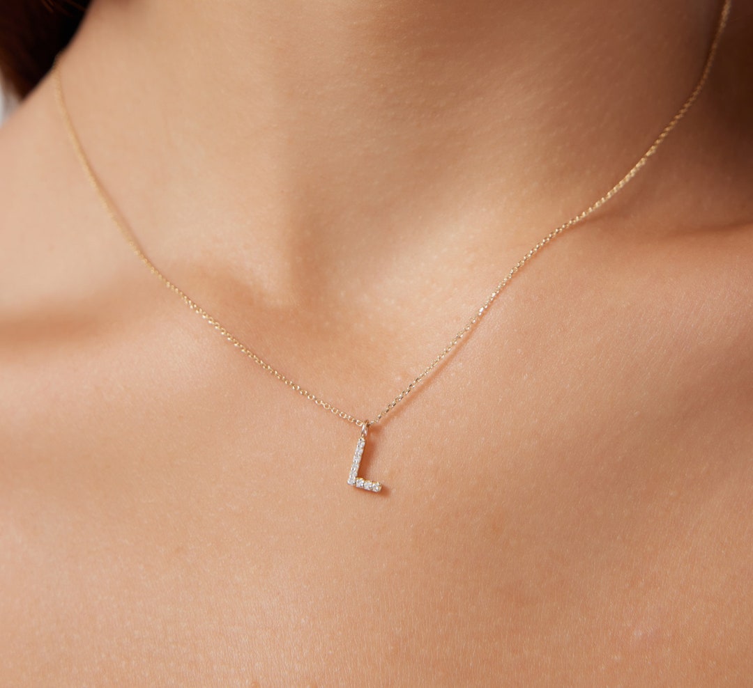 Diamond Letter Necklace ,14K White Gold Diamond Initial