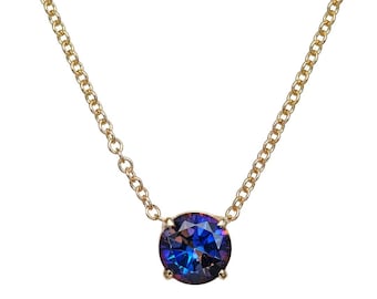 14K Solid Yellow Gold Tanzanite  Solitaire Necklace,5mm Round Tanzanite Necklace, December Birthstone, Gemstone Necklace, Solitaire Necklace