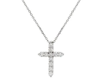 14K Solid White Gold Diamond Cross Necklace, 0.35 Carat Natural Diamond Cross Necklace, Minimalist Cross Necklace, Baptism Gift