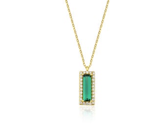 Baguette Emerald Necklace, 14K Solid Yellow Gold Emerald Solitaire Necklace, Dainty Emerald Necklace, May Birthstone, Green Emerald,Gemstone
