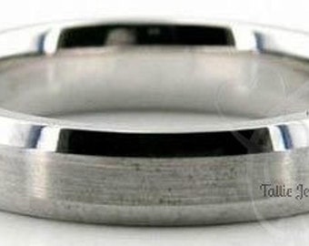 14K Solid White Gold Wedding Band ,Satin Finish Beveled Edge Wedding Ring for Mens and Women, 4mm 10K 14K 18K Solid White Gold Wedding Bands