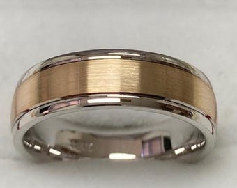 6mm 10K 14K 18K White and Yellow Gold Mens Wedding Bands, Mens Wedding Rings, Two Tone Gold Wedding Bands, Comfort Fit