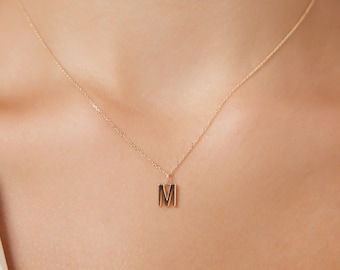 14K Solid Yellow Gold Letter Necklace,  Minimalist Initial Necklace, Letter M Necklace, Layering Necklace, Gold Necklace, Initial Pendant