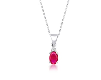 14K Solid White Gold Ruby and Diamond Solitaire Necklace , Oval Ruby Necklace ,Diamond Necklace, July Birthstone, Gemstone Necklace