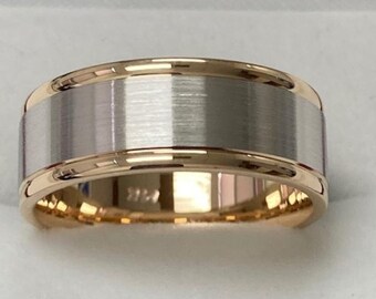 Platinum Mens Wedding Band, Platinum Mens Wedding Ring, 18K Solid Yellow Gold and Platinum Wedding Band, Two Tone Gold Wedding Bands