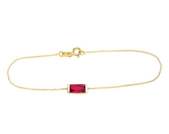 Baguette Ruby Bracelet, 14K Solid Yellow Gold Ruby Bracelet, Gemstone, July Birthstone, Gold Bracelet