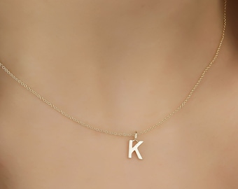 14K Solid Yellow Gold Initial Necklace, Minimalist Letter Necklace, Letter K Necklace , Personalized Jewelry, Initial Pendant