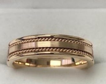 Braided Mens Wedding Band, Handmade Mens Wedding Ring, Two Tone Gold Wedding Bands, 5mm 10K 14K 18K Solid White and Yellow Gold Wedding Ring