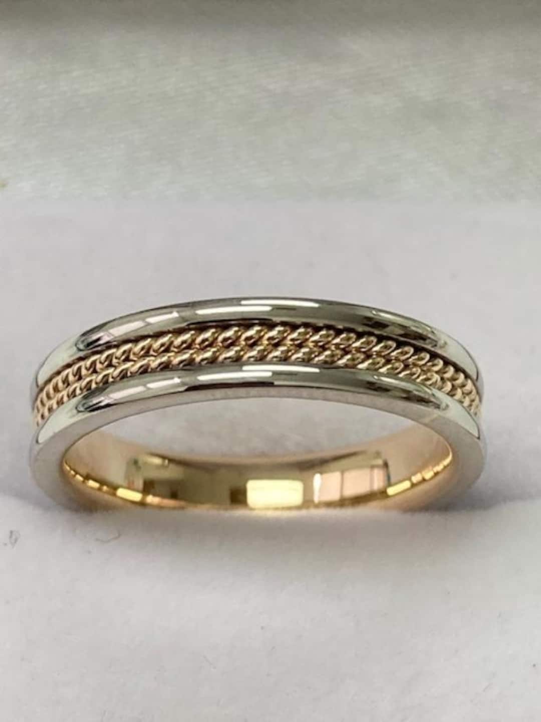 4mm 10K 14K 18K Solid White and Yellow Gold Wedding Band, Rope Braided ...