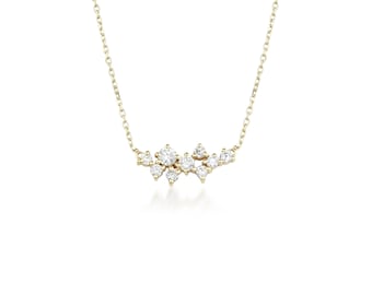 Diamond Cluster Necklace, 14K Yellow Gold Diamond Necklace,  Diamond Solitaire Necklace,  Layering Necklace, Gift for Her